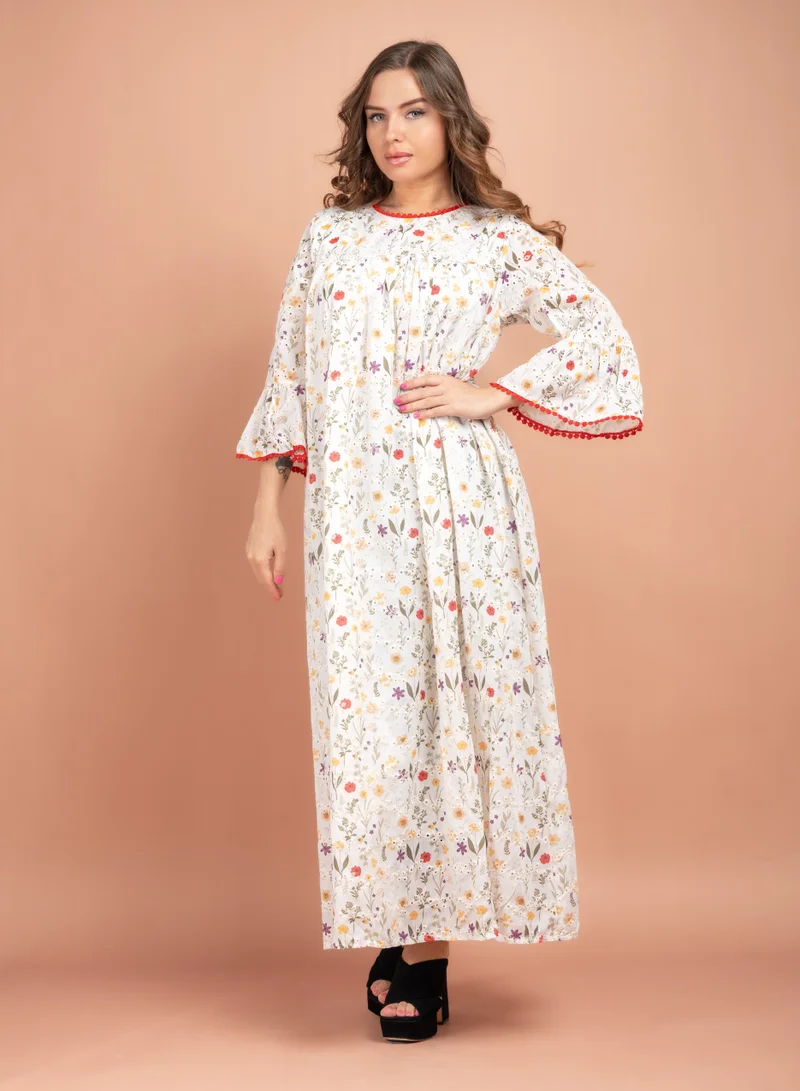 اكسا جلابية مطرزة زهور CJ1009 احمر