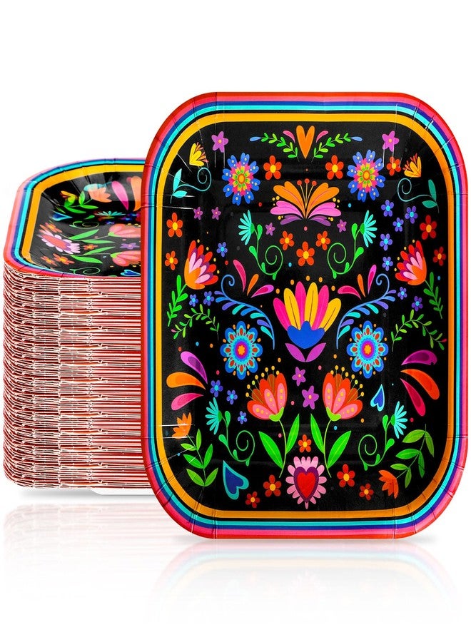 FillTouch أطباق ورقية مكسيكية ملونة 60 قطعة بحجم 9 إنش مربعة من فييستا للأكل القابل للتصرف لتزيين عيد الاستقلال المكسيكي لاحتفالات يوم الموتى وحفلات تاكو الثلاثاء (زهرة الماندالا) - Image 1