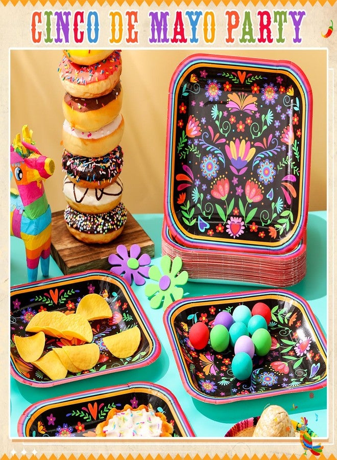 FillTouch أطباق ورقية مكسيكية ملونة 60 قطعة بحجم 9 إنش مربعة من فييستا للأكل القابل للتصرف لتزيين عيد الاستقلال المكسيكي لاحتفالات يوم الموتى وحفلات تاكو الثلاثاء (زهرة الماندالا) - Image 2