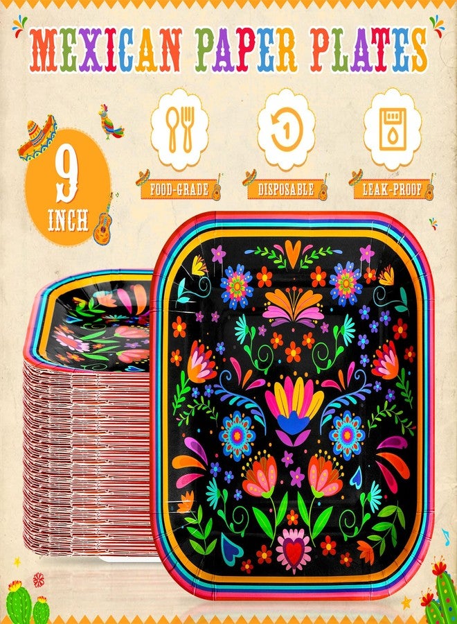 FillTouch أطباق ورقية مكسيكية ملونة 60 قطعة بحجم 9 إنش مربعة من فييستا للأكل القابل للتصرف لتزيين عيد الاستقلال المكسيكي لاحتفالات يوم الموتى وحفلات تاكو الثلاثاء (زهرة الماندالا) - Image 5