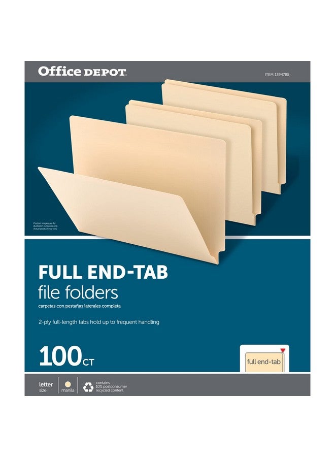 OfficeMax Office Depotbrand 2Ply Endtab Folders Letter Size Straightcut Tabs Letter Size Manila Box Of 100 - Image 2