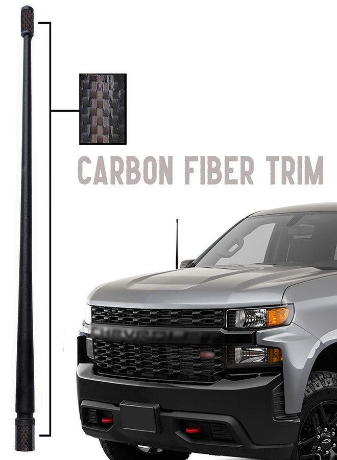 Votex - The Spartan - 13 3/4 Inch Short Flexible Rubber Antenna fits Chevrolet Silverado 1500, 2500, 3500 | GMC Sierra 1500,2500,3500 Accessories - Black Carbon Fiber Trim - Tuned Internal Copper Coil - Image 1