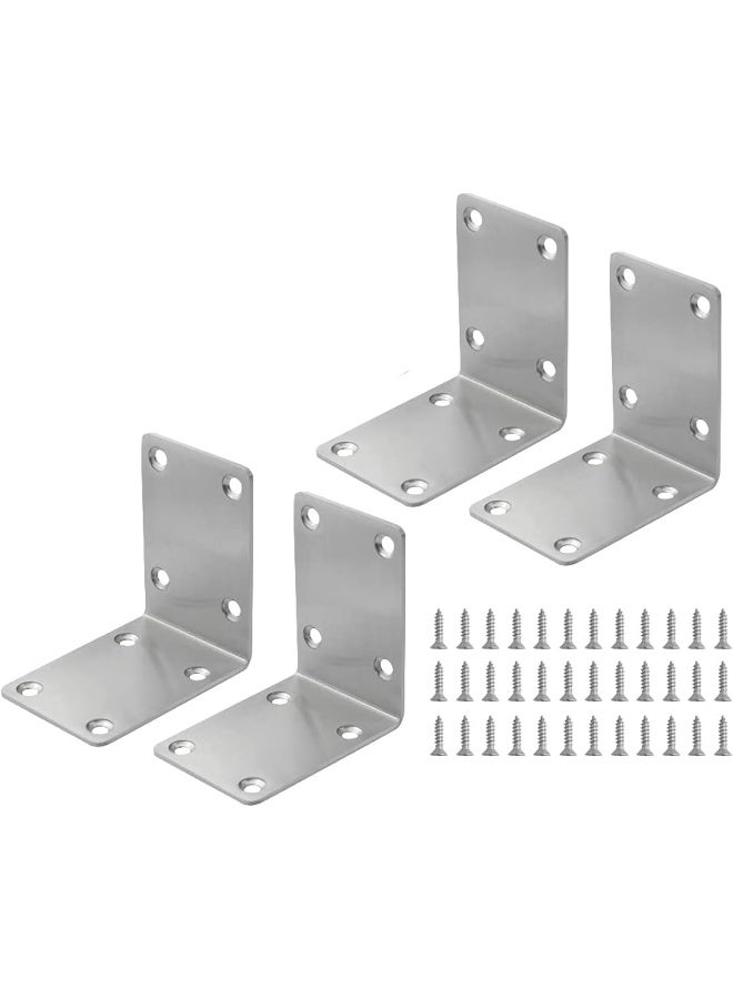 Poaker Galvanized L-Shaped Corner Bracket with Screws for Solid Shelf Support, Timber Joining, Fixing & Repair - Ideal for Furniture Reinforcement and Home DIY Projects (50X50X50MM, 4 PCS) - Image 1