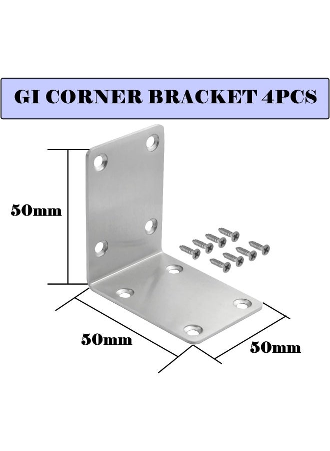 Poaker Galvanized L-Shaped Corner Bracket with Screws for Solid Shelf Support, Timber Joining, Fixing & Repair - Ideal for Furniture Reinforcement and Home DIY Projects (50X50X50MM, 4 PCS) - Image 2