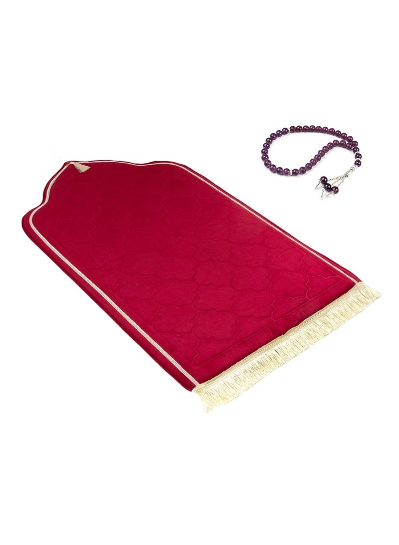 MOVE ON Velvet Premium prayer mat with bids Maroon color - Image 1