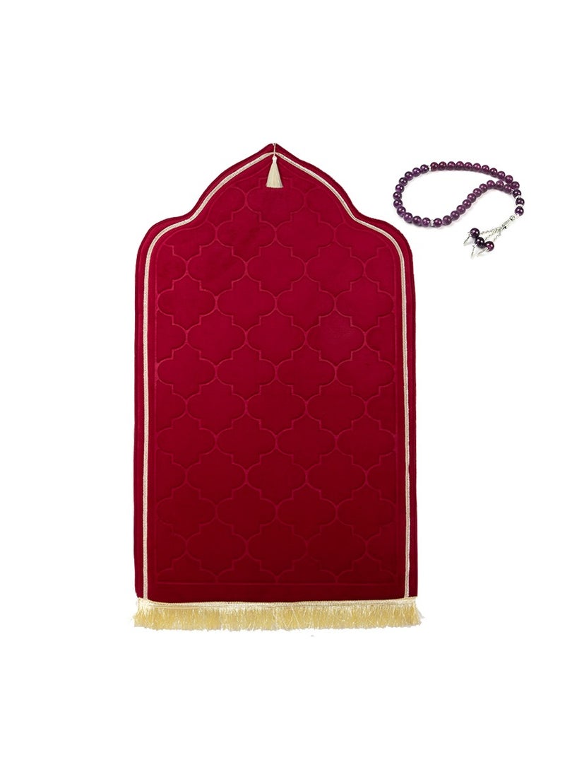 MOVE ON Velvet Premium prayer mat with bids Maroon color - Image 2
