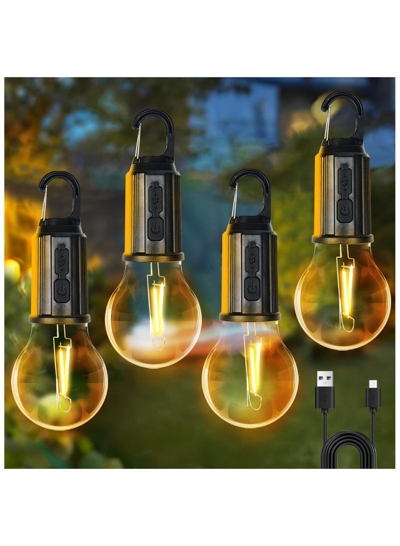SYOSI مصباح تخييم قابل لإعادة الشحن، 4 عبوات من مصابيح الخيمة المعلقة مع خطاف، 3 أوضاع إضاءة لمصباح الخيمة، أساسيات التخييم، كابل USB متضمن للتخييم، المشي لمسافات طويلة، الرحلات، انقطاع الطوارئ - Image 1