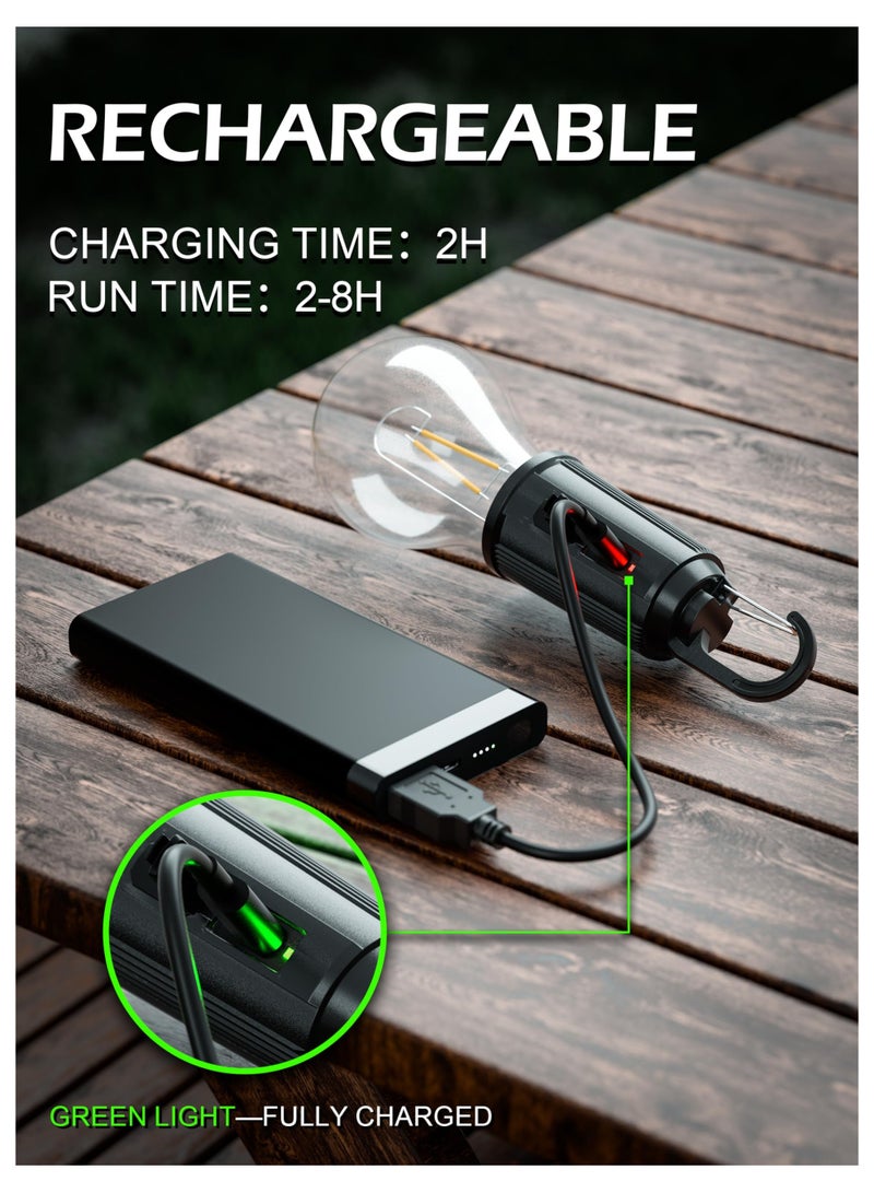 SYOSI مصباح تخييم قابل لإعادة الشحن، 4 عبوات من مصابيح الخيمة المعلقة مع خطاف، 3 أوضاع إضاءة لمصباح الخيمة، أساسيات التخييم، كابل USB متضمن للتخييم، المشي لمسافات طويلة، الرحلات، انقطاع الطوارئ - Image 4