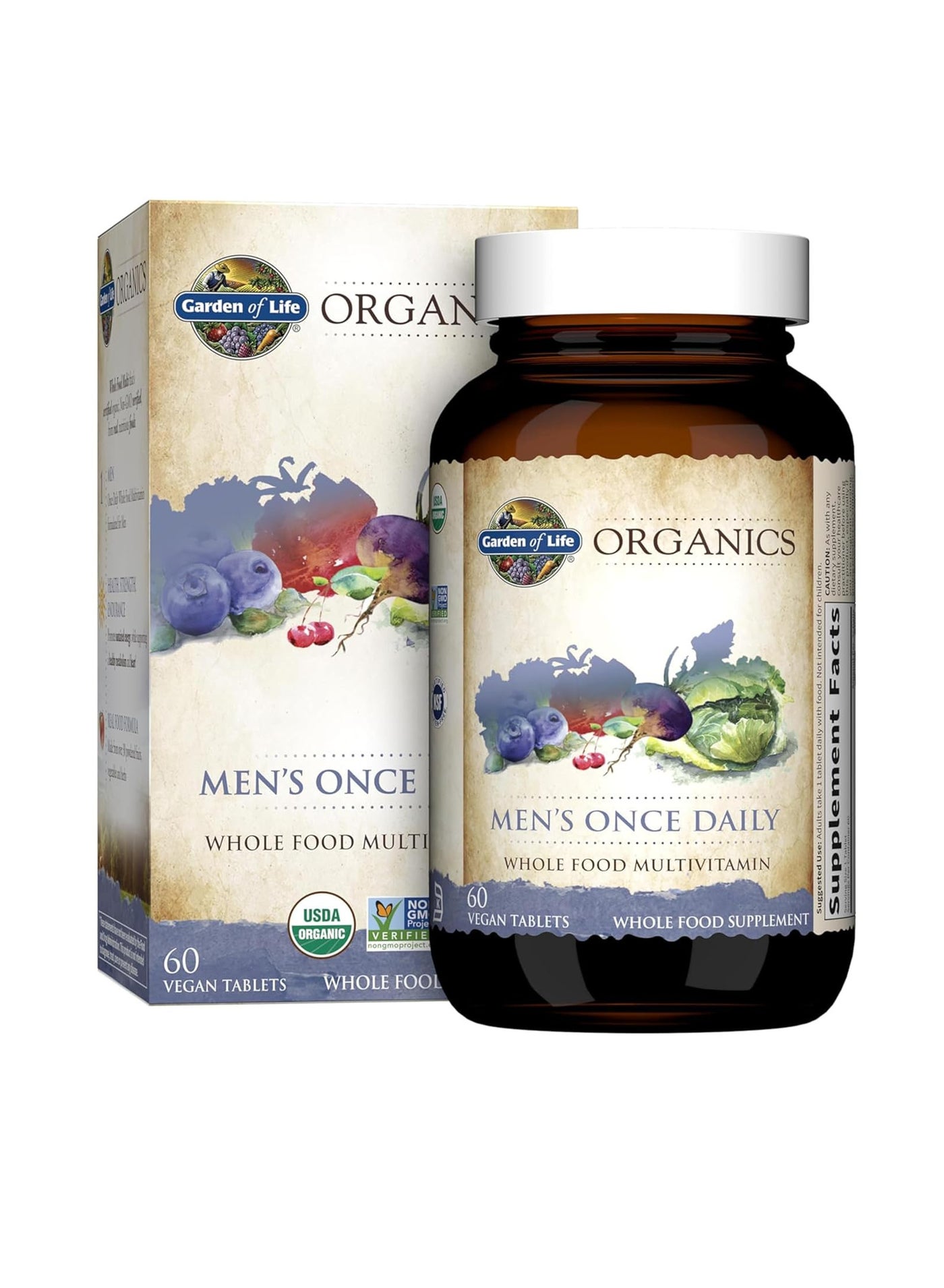 Organics Men's Once Daily Whole Food Multivitamin - 60 Tablets, Vegan Mens Multi for Health & Well-Being, Organic Mens Vitamins & Minerals, Vitamin C, Zinc