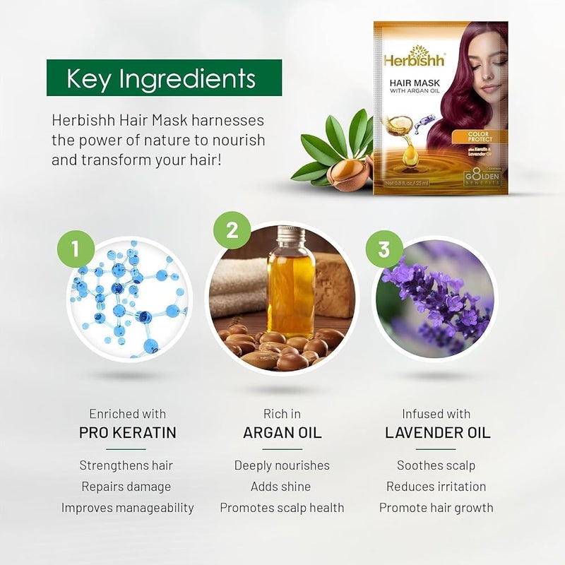 Herbishh Argan Hair Mask - Deep Conditioning & Hydration 25ml x 5 Pouches for Healthier, Nourished Hair No Sulphates, No Parabens Travel-Friendly Pack - Image 3