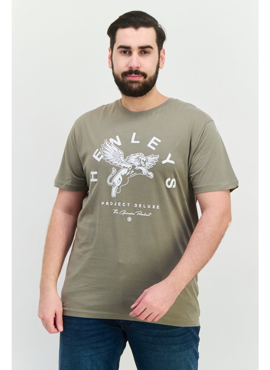 Henleys - Men Round Neck Short Sleeves Brand Logo T-Shirt, Dusty Olive - Image 1