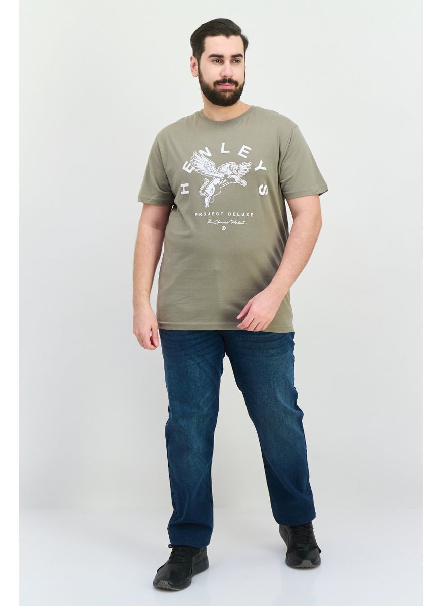 Henleys - Men Round Neck Short Sleeves Brand Logo T-Shirt, Dusty Olive - Image 1