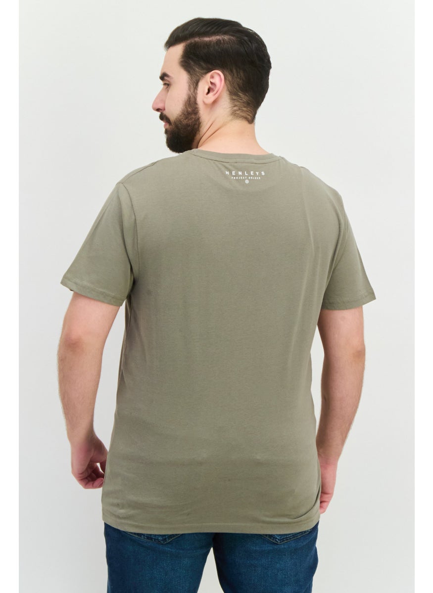 Henleys - Men Round Neck Short Sleeves Brand Logo T-Shirt, Dusty Olive - Image 1
