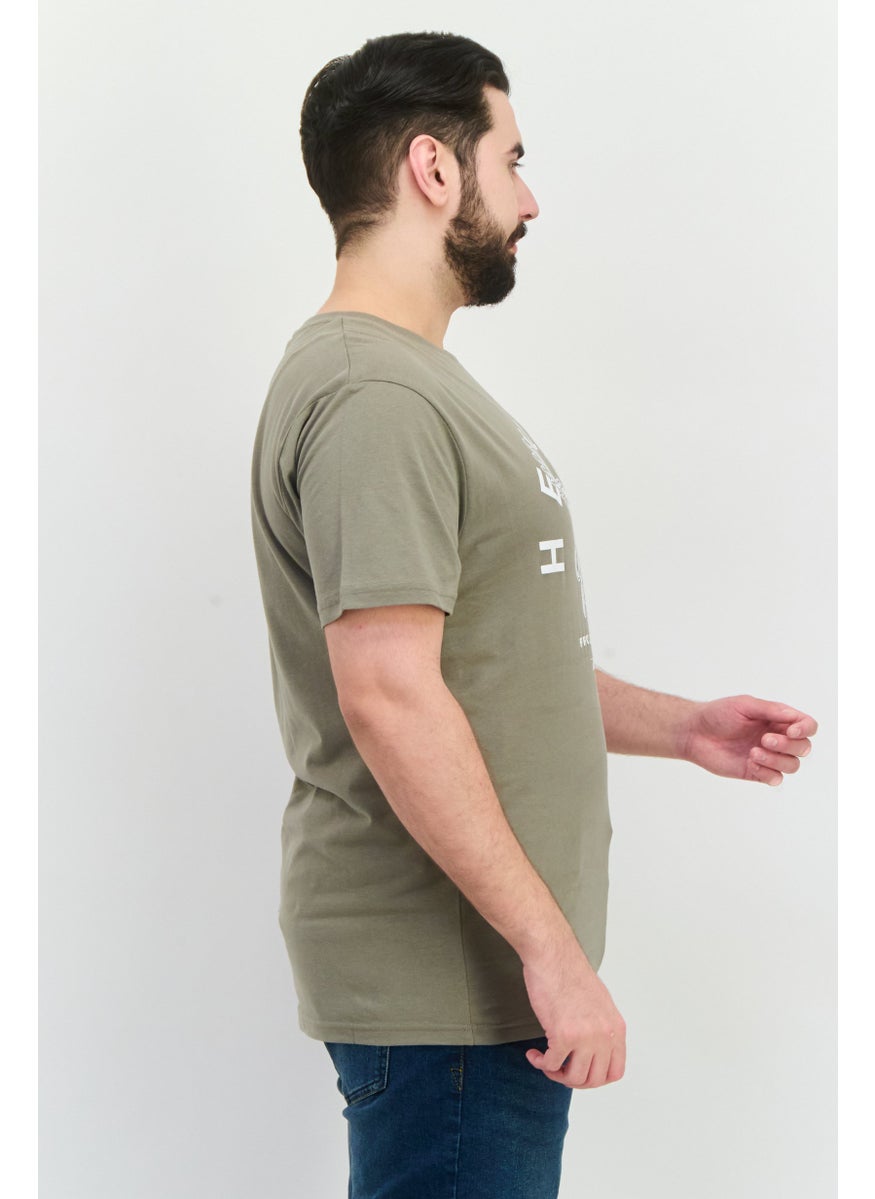 Henleys - Men Round Neck Short Sleeves Brand Logo T-Shirt, Dusty Olive - Image 1