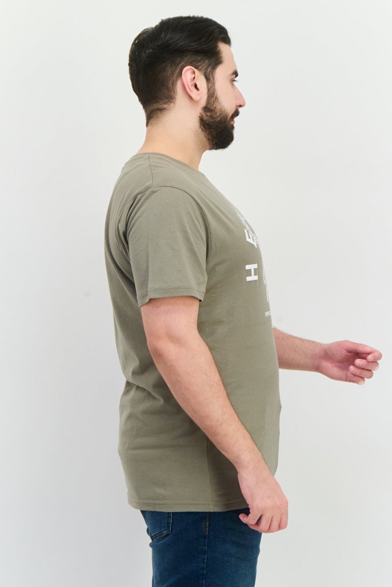 Henleys Men Round Neck Short Sleeves Brand Logo T-Shirt, Dusty Olive - Image 2