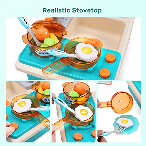 CUTE STONE Play Sink with Running Water Kitchen Sink Toys with Play Food and Kitchen Utensils Pool Floating Toys for Fishing Game Children Role Play Electric Dishwasher Toy Gift for Boys Girls - Image 5
