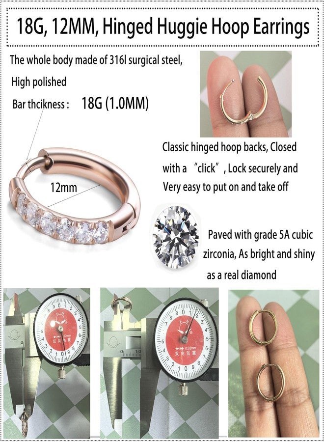 showself Hypoallergenic Unisex Surgical Steel Small Cubic Zirconia Huggie Hoop Earring, Color Gold - Silver - Rose Gold - Black - Rainbow, Size 6mm- 12mm Safe for Sensitive Ear, 6mm, 8mm, 10mm, 12mm, Metal - Image 4