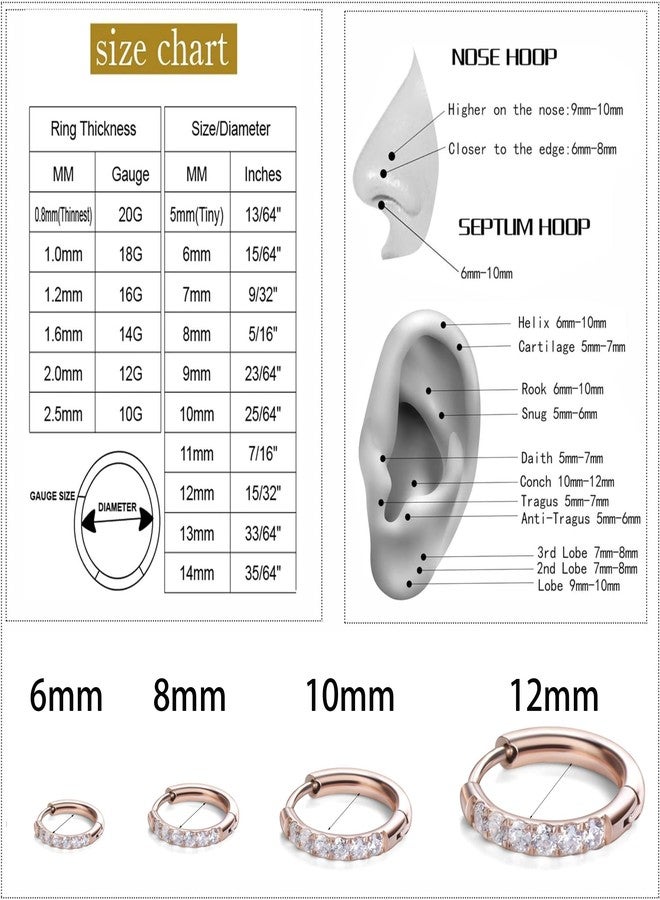 showself Hypoallergenic Unisex Surgical Steel Small Cubic Zirconia Huggie Hoop Earring, Color Gold - Silver - Rose Gold - Black - Rainbow, Size 6mm- 12mm Safe for Sensitive Ear, 6mm, 8mm, 10mm, 12mm, Metal - Image 5