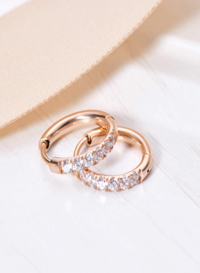 showself Hypoallergenic Unisex Surgical Steel Small Cubic Zirconia Huggie Hoop Earring, Color Gold - Silver - Rose Gold - Black - Rainbow, Size 6mm- 12mm Safe for Sensitive Ear, 6mm, 8mm, 10mm, 12mm, Metal - Image 3