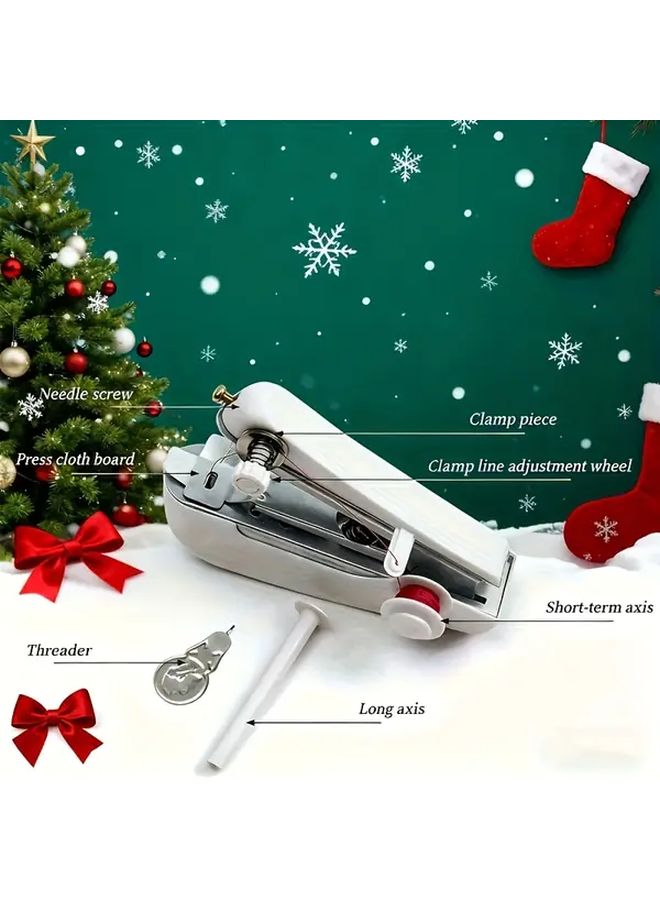 White Handheld Portable Mini Sewing Machine Manual Household Tailoring Tool - Image 4