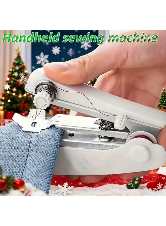 White Handheld Portable Mini Sewing Machine Manual Household Tailoring Tool - Image 2