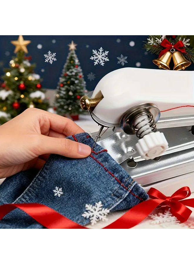 White Handheld Portable Mini Sewing Machine Manual Household Tailoring Tool - Image 3