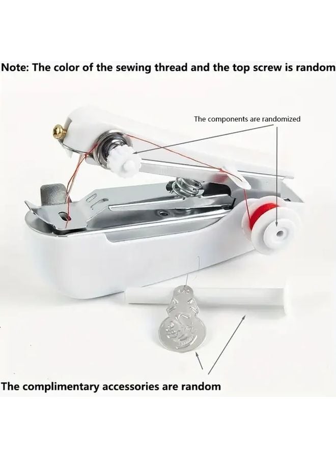 White Handheld Portable Mini Sewing Machine Manual Household Tailoring Tool - Image 1