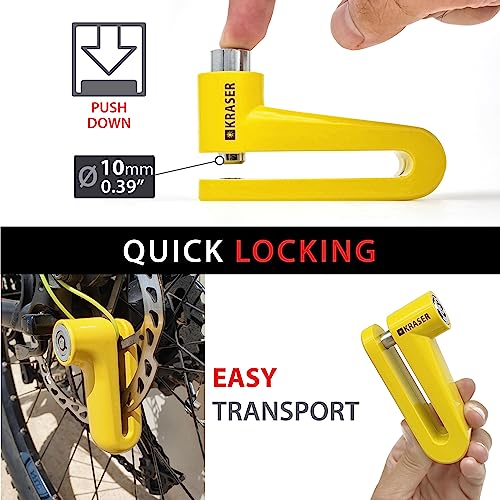 KRASER KR710Y Motorcycle Disc Lock, ø10mm Pin, Highly Deterrent, Anti-Drill, Compact Security Easy to Transport, Universal Anti Theft Wheel Brake Lock for Motorbike Scooter Electric Bike Bicycle - Image 3