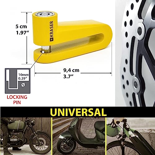 KRASER KR710Y Motorcycle Disc Lock, ø10mm Pin, Highly Deterrent, Anti-Drill, Compact Security Easy to Transport, Universal Anti Theft Wheel Brake Lock for Motorbike Scooter Electric Bike Bicycle - Image 5