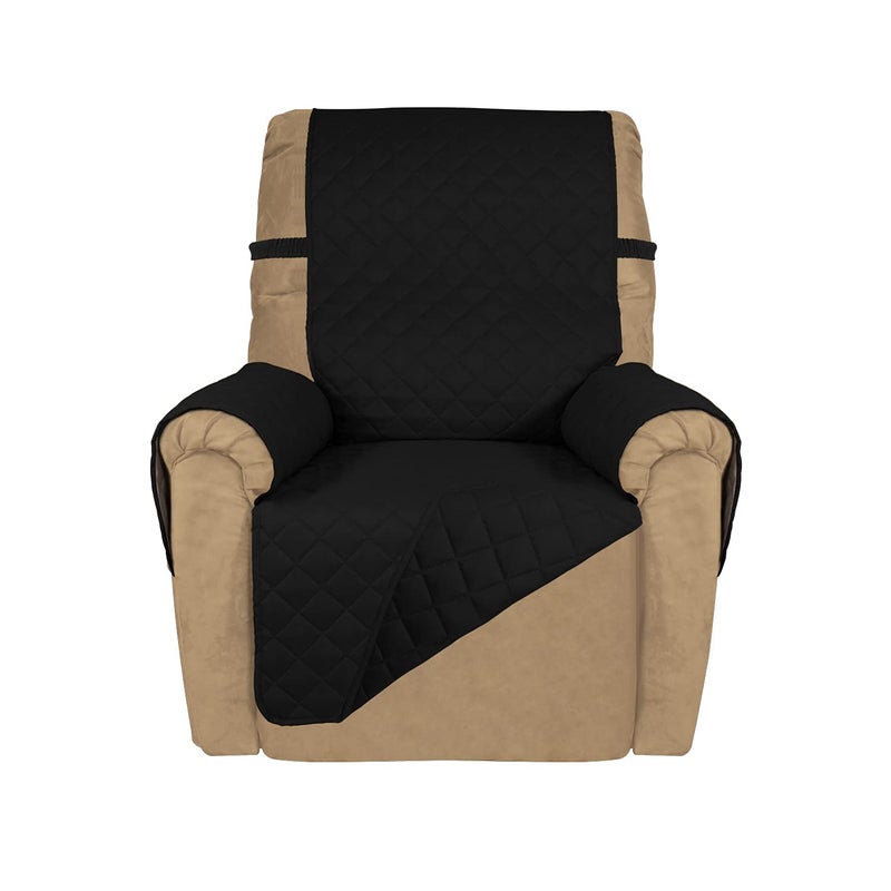 PureFit Reversible Quilted Sofa Cover Water Resistant Slipcover Furniture Protector Washable Couch Cover with Non Slip and Elastic Straps for Kids Dogs Pets Small Recliner BlackBlack