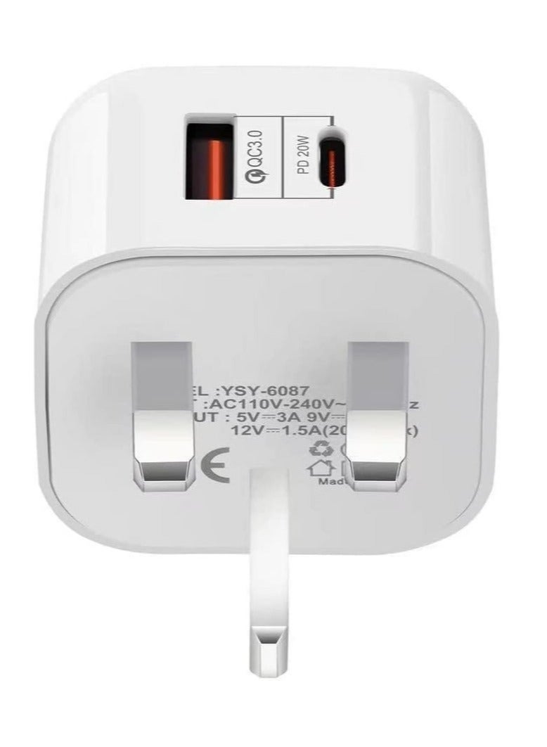 20W USB PD3.0 Fast Recharge,Dual Port Type-C QC3.0 Wall Power Plug for iPhone,iPad,AirPods,Galaxy,Pixel and more (White-T) - Image 3