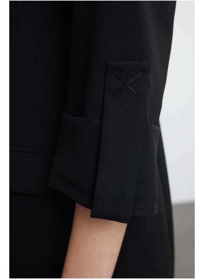 trendyol Black Blazer Jacket with Rolled Sleeves and Epaulettes TWOAW25BC00004  - Image 4