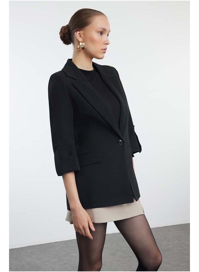 trendyol Black Blazer Jacket with Rolled Sleeves and Epaulettes TWOAW25BC00004  - Image 1