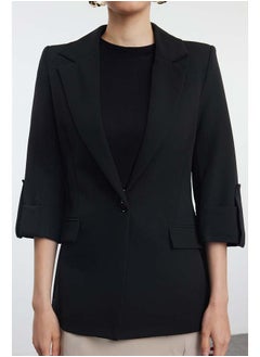 trendyol Black Blazer Jacket with Rolled Sleeves and Epaulettes TWOAW25BC00004  - Image 3