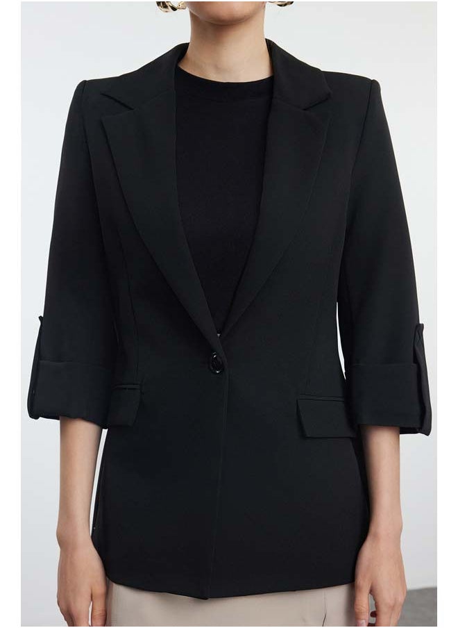 trendyol Black Blazer Jacket with Rolled Sleeves and Epaulettes TWOAW25BC00004  - Image 3