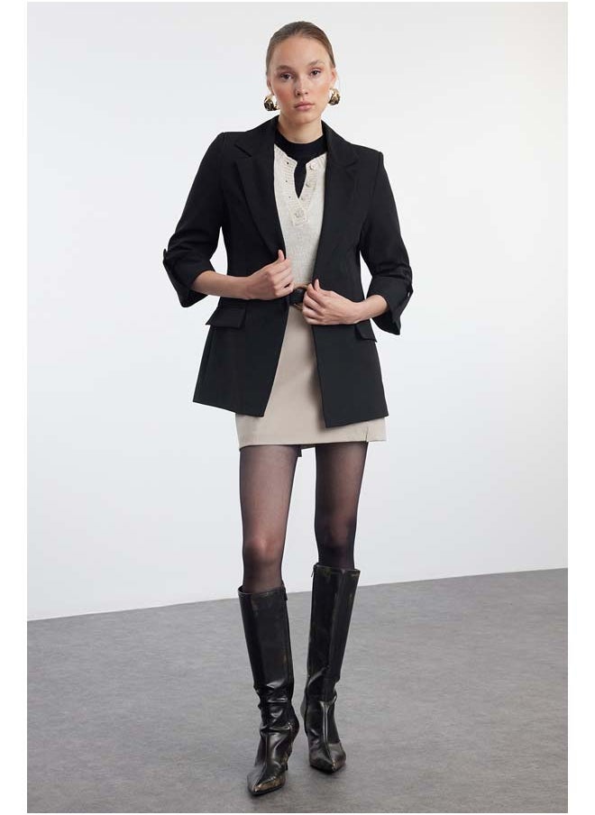 trendyol Black Blazer Jacket with Rolled Sleeves and Epaulettes TWOAW25BC00004  - Image 2