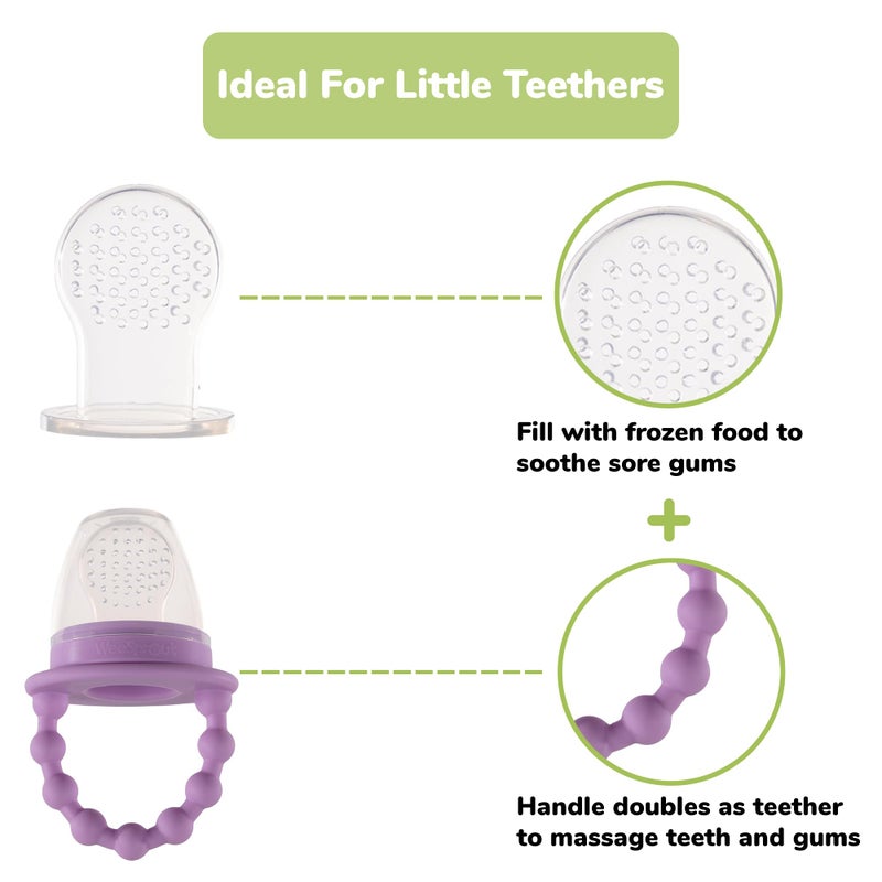 WeeSprout Silicone Baby Food Feeders + Freezer Tray for Batch Prep, Set of 2, Introduce New Foods Safely, Double as Teething Toys, Includes 2 Extra Pouches & Travel Lids, Dishwasher Safe - Image 3