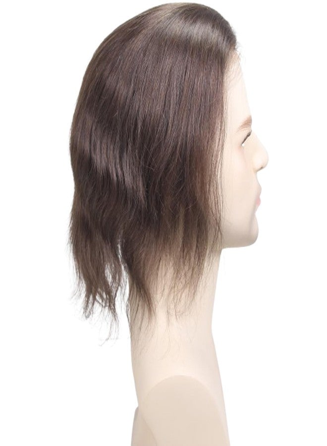 Voloria Swiss Lace Front with PU Men's Toupee Man Hairpieces Human Hair Replacement System for Men 4.5x7inch 10inches Long Hair 3# Dark Brown Color - Image 3