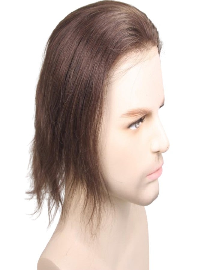 Voloria Swiss Lace Front with PU Men's Toupee Man Hairpieces Human Hair Replacement System for Men 4.5x7inch 10inches Long Hair 3# Dark Brown Color - Image 2