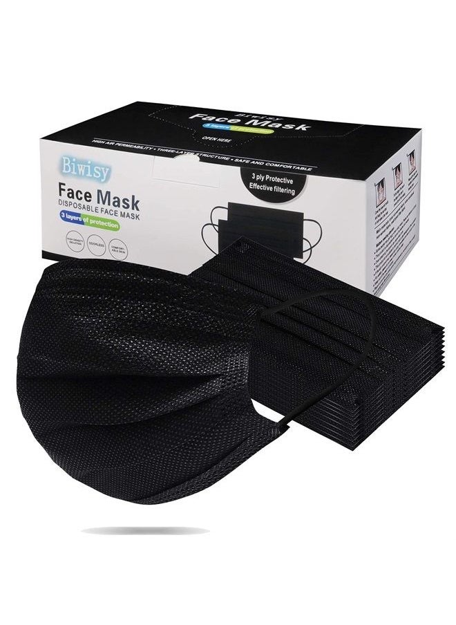 Biwisy 50pcs 3-Ply Disposable Face Mask Breathable Black Masks of 50 PCS Black  - Image 1