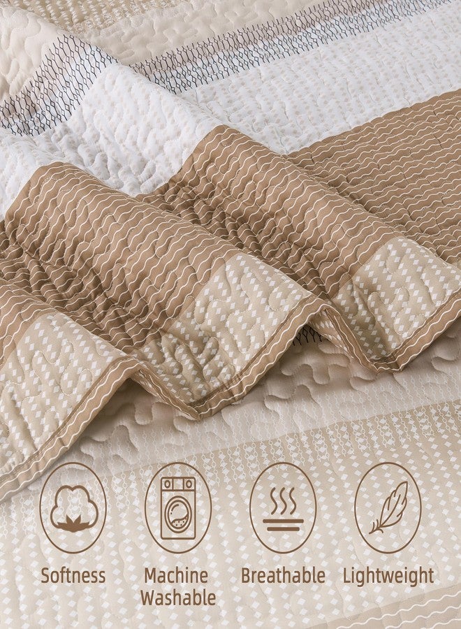Andency Taupe Striped Quilt King(106x96Inch), 3 Pieces (1 Quilt and 2 Pillowcases) Patchwork Bedspread Coverlet Set, Soft Microfiber Quilted Bedding Set - Image 5