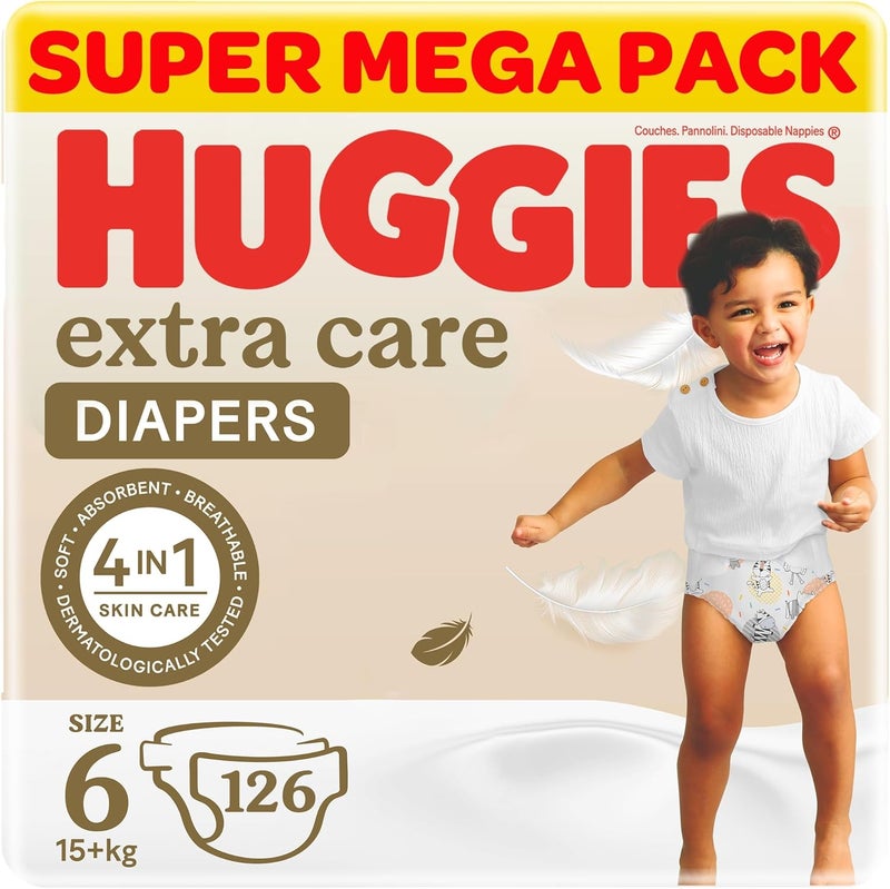HUGGIES حفاضات هجيز إكسترا كير مقاس 6 - عبوة سوبر ميغا - Image 1