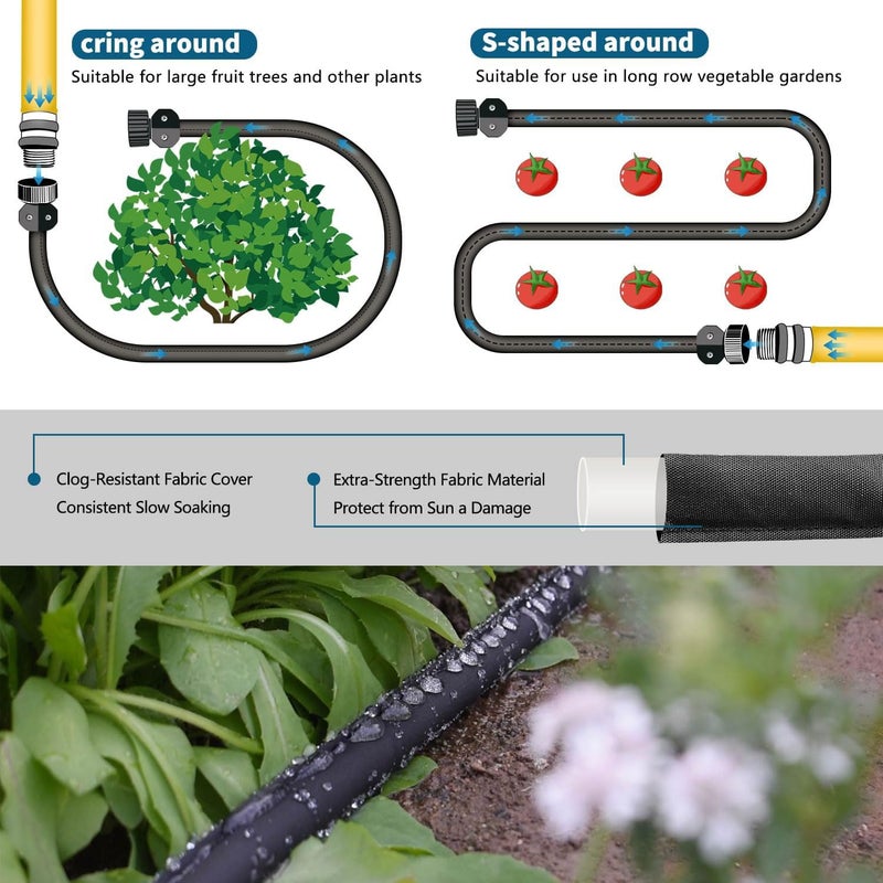 Suneed 4 Pack Flat Soaker Hose 25FT for Garden Beds, Lightweight Drip Soaker Hose 100 ft for Foundation Watering of Plants â€“ Garden Sprinkler Soaker Hoses with Heavy Duty & Easy to Install (25ftx4) - Image 3