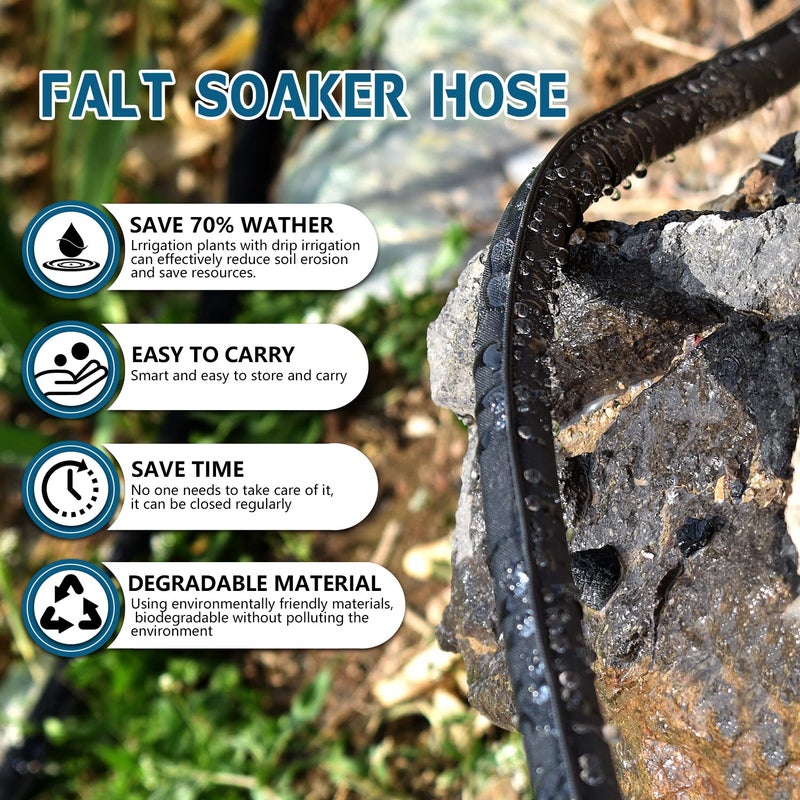 Suneed 4 Pack Flat Soaker Hose 25FT for Garden Beds, Lightweight Drip Soaker Hose 100 ft for Foundation Watering of Plants â€“ Garden Sprinkler Soaker Hoses with Heavy Duty & Easy to Install (25ftx4) - Image 2