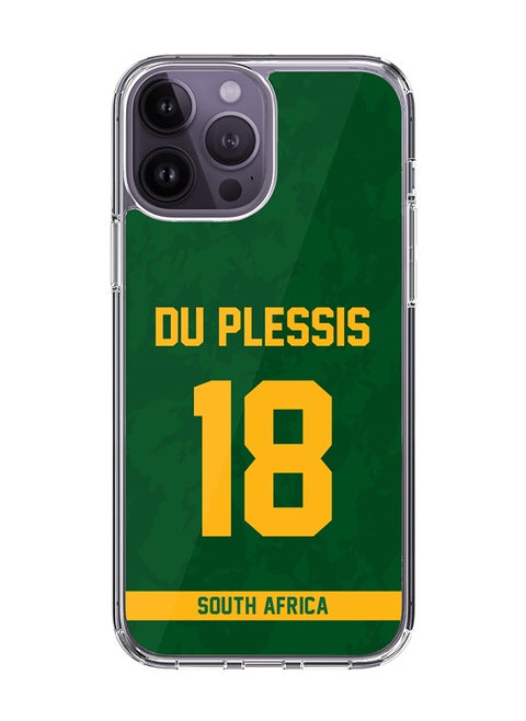 Classic Clear Case for iPhone 15 Pro Max , Hybrid Soft Case Transparent Cover - Player Name - Faf du Plessis, Jersey Number- 18