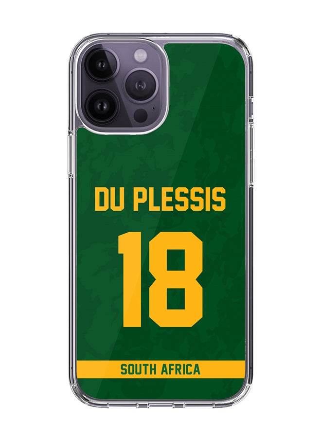 Classic Clear Case for iPhone 15 Pro Max , Hybrid Soft Case Transparent Cover - Player Name - Faf du Plessis, Jersey Number- 18
