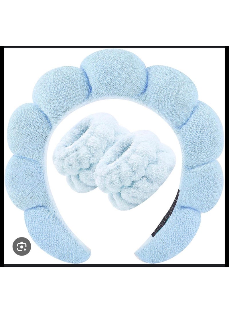 Hairband and two hair ties. For women's skincare, face washing, makeup removal, and applying face masks. Soft material. Skincare hairband, random color. - Image 2