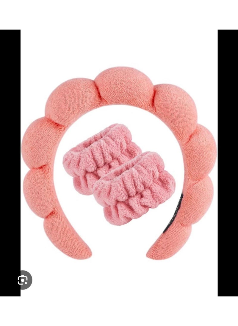 Hairband and two hair ties. For women's skincare, face washing, makeup removal, and applying face masks. Soft material. Skincare hairband, random color. - Image 3