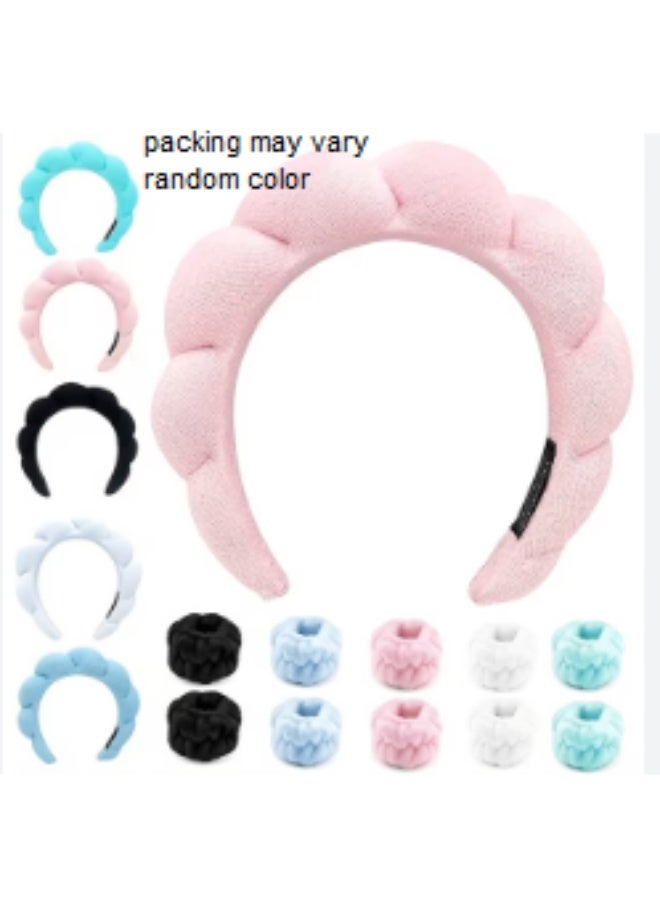 Hairband and two hair ties. For women's skincare, face washing, makeup removal, and applying face masks. Soft material. Skincare hairband, random color. - Image 1