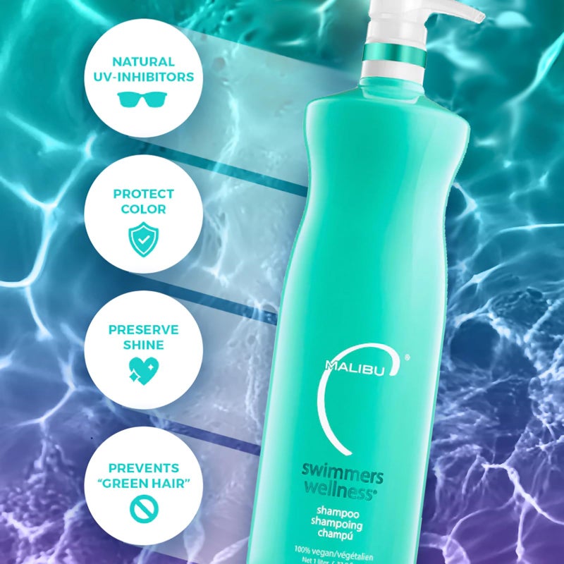Malibu C Swimmers Wellness Clarifying Shampoo for Chlorine & Hair Build Up - Adults & Kids Swim Shampoo to Help Protect Against Pool Element Damage, Retain Moisture, Restore Shine & Texture (33.8oz) - Image 2
